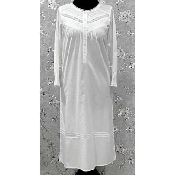 SoieRose SR-1218 Victorian White Cotton Nightgown Long Sleeve Lace Trim Vintage - Picture 1 of 8